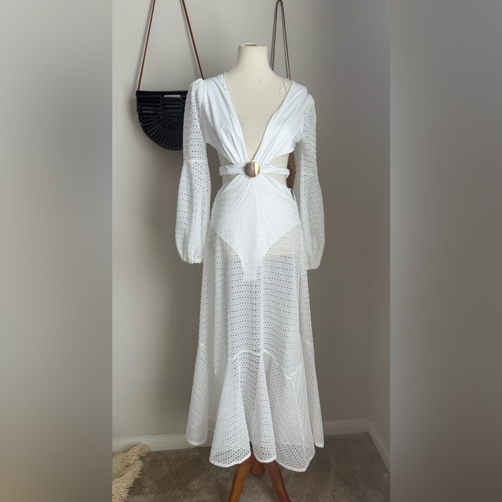NWT Krush White One Piece Long Sleeve Crochet Swim Cover- Up, Size Medium